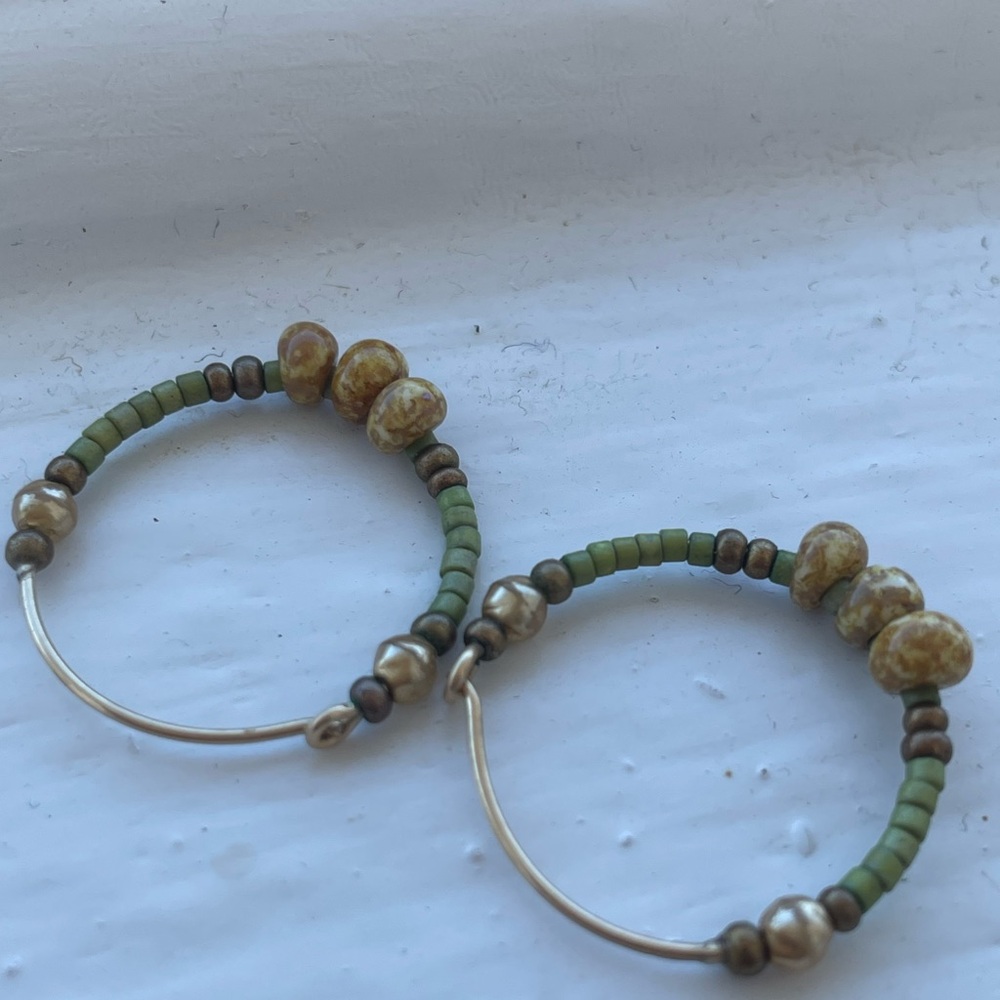 Sundance Green and Gold Beaded Hoop Earrings